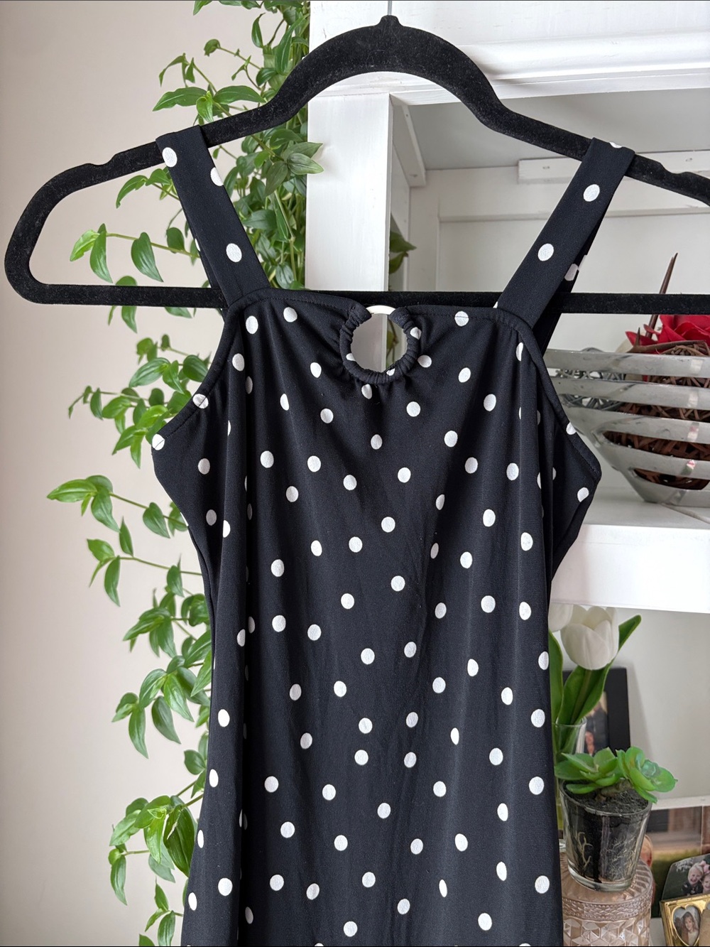 Summer Black and White Polka Dot Midi Dress - Picture 5 of 6